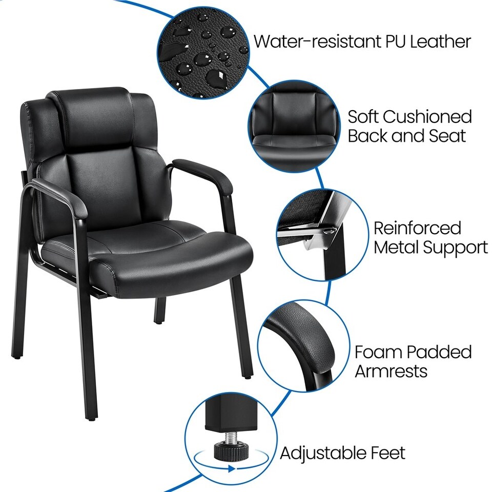 image 1 of Yaheetech Set of 2 Faux Leather Office Guest Chairs Black Black
