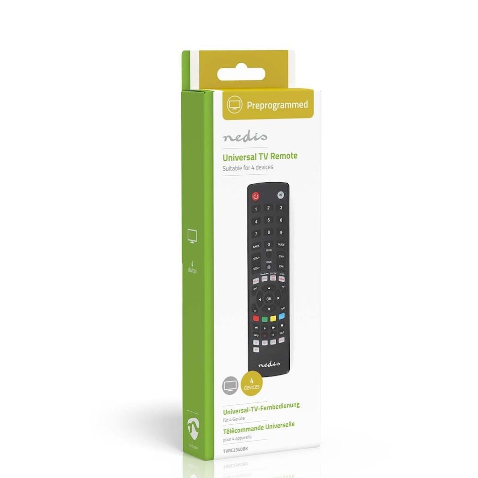 image 1 of Nedis Universal Remote Control, 4-in-1 Replacement for TV, DVD, SAT, DVB-T, Pre-Programmed for Samsung, LG, Sony, Philips, Panasonic - With Netflix, Prime, YouTube, Disney, Google Play Buttons