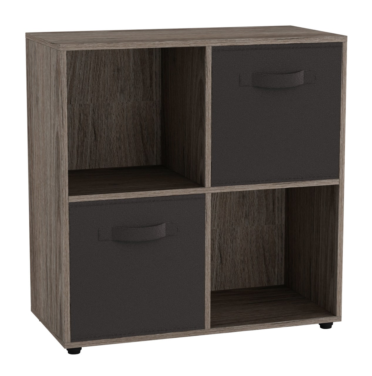 4-Cube Shelving Unit With Non Woven Inserts - Square Brown Anthracite Oak & Black 1