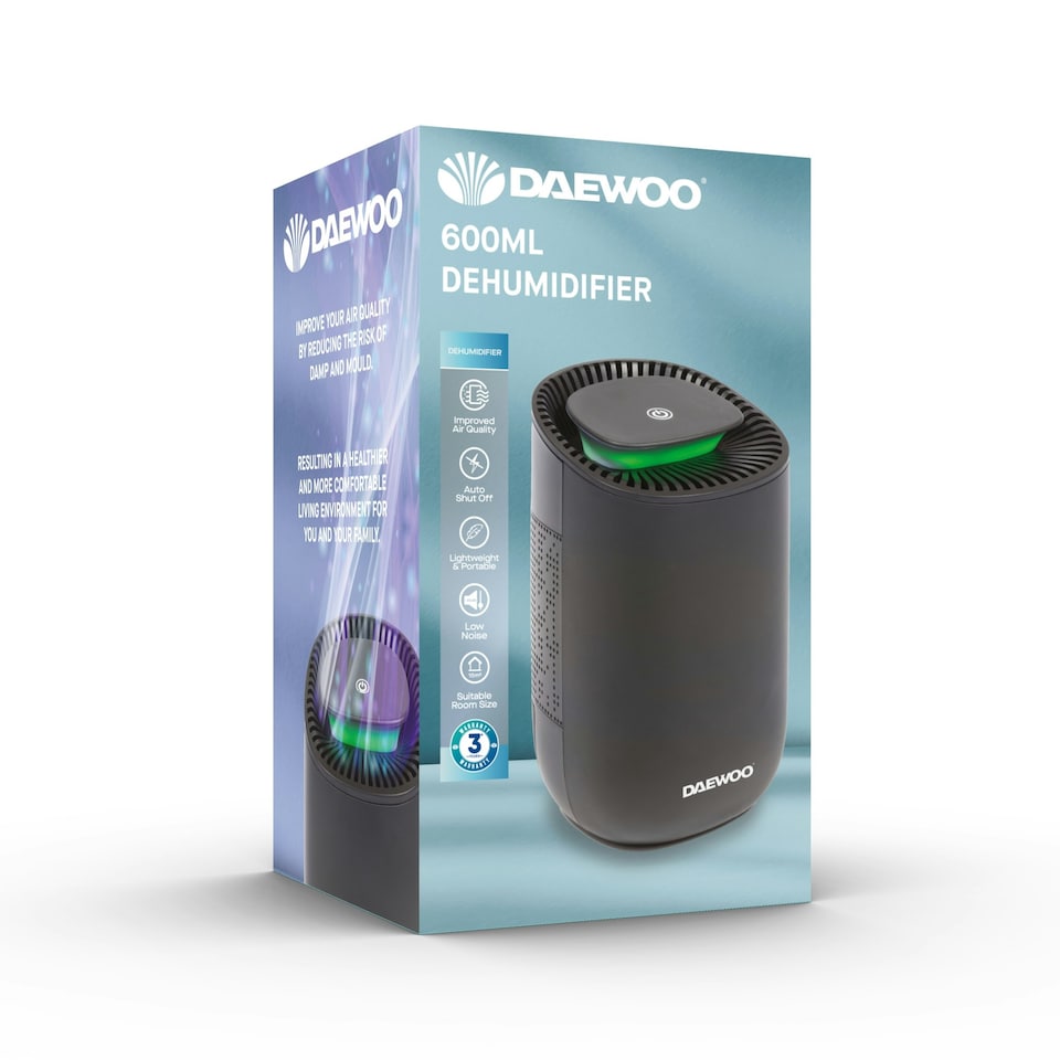 image 1 of Daewoo 600ml Mini Dehumidifier, Quiet, Auto Shut-Off, Low Energy