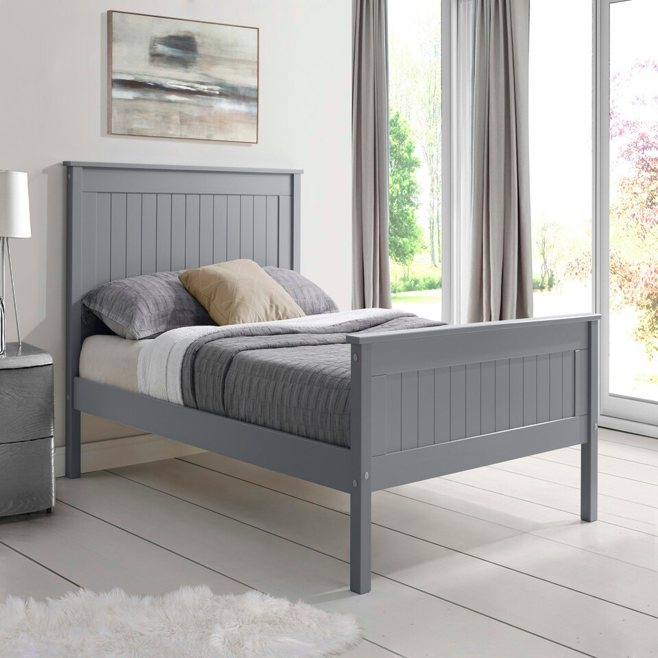 image 1 of 4ft6 Double Grey,wood,wooden high foot end,solid panel bed frame.Shaker style