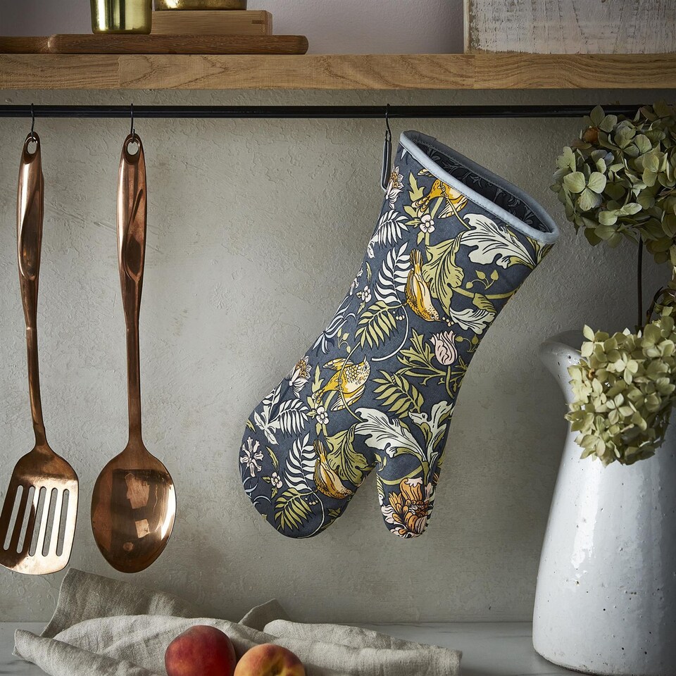 image 1 of Ulster Weavers Finch & Flower Gauntlet Oven Glove Navy