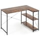 image 1 of COSTWAY L-shaped Computer Desk Reversible Corner Desk Brown