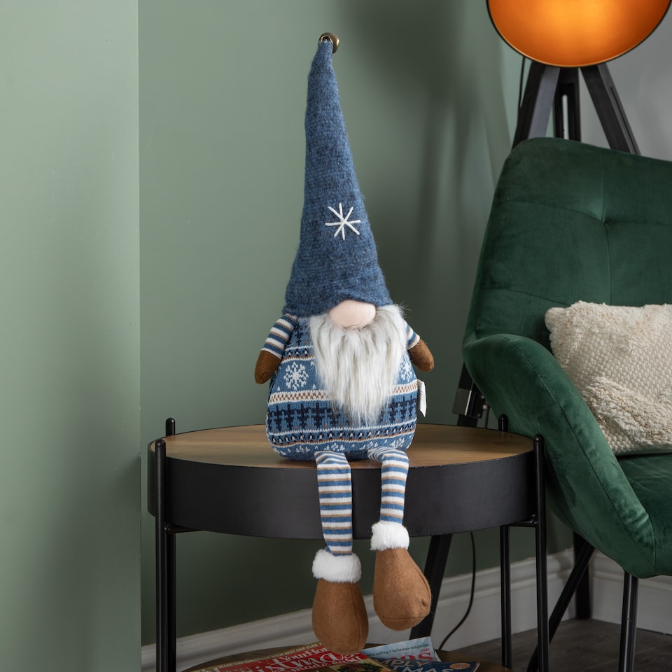 image 1 of 48cm Tall Christmas Gnome Gonk Nordic Decoration Blue Body Hat Bell Dangly Legs