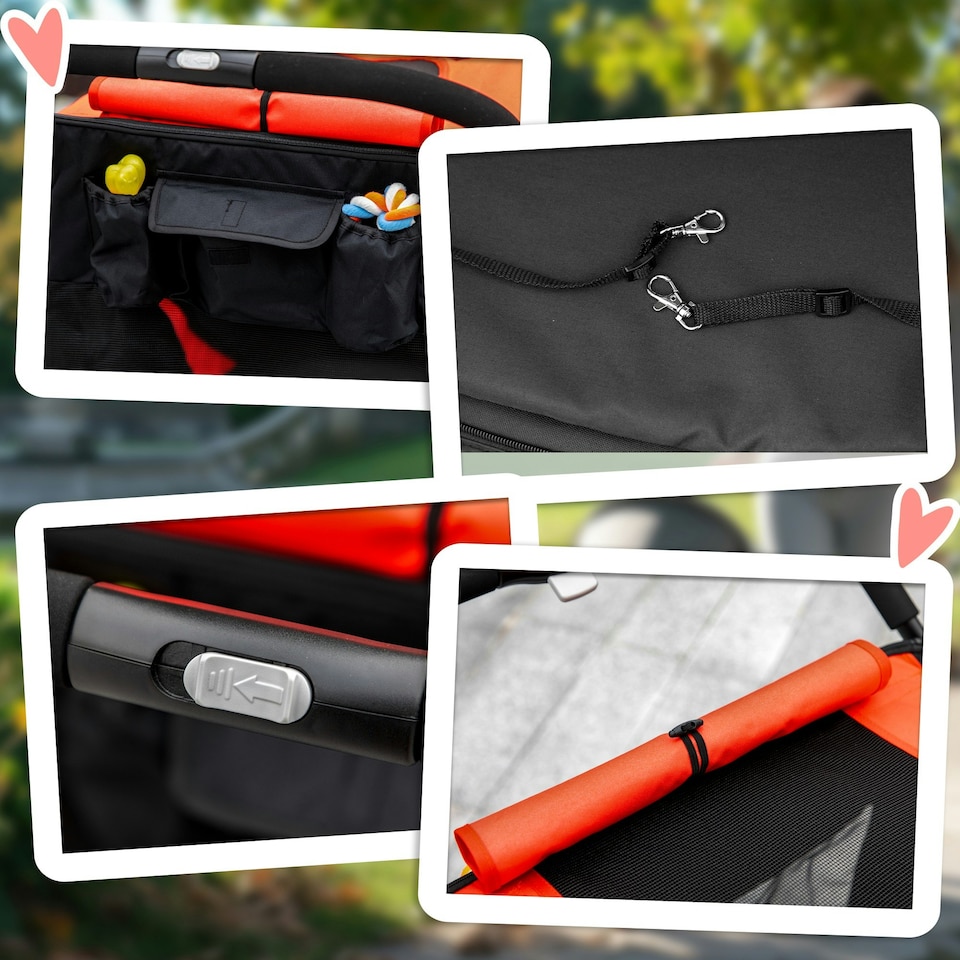 image 1 of PawHut Foldable Dog Carriage w/ Universal Wheels, Shock Absorber, Red