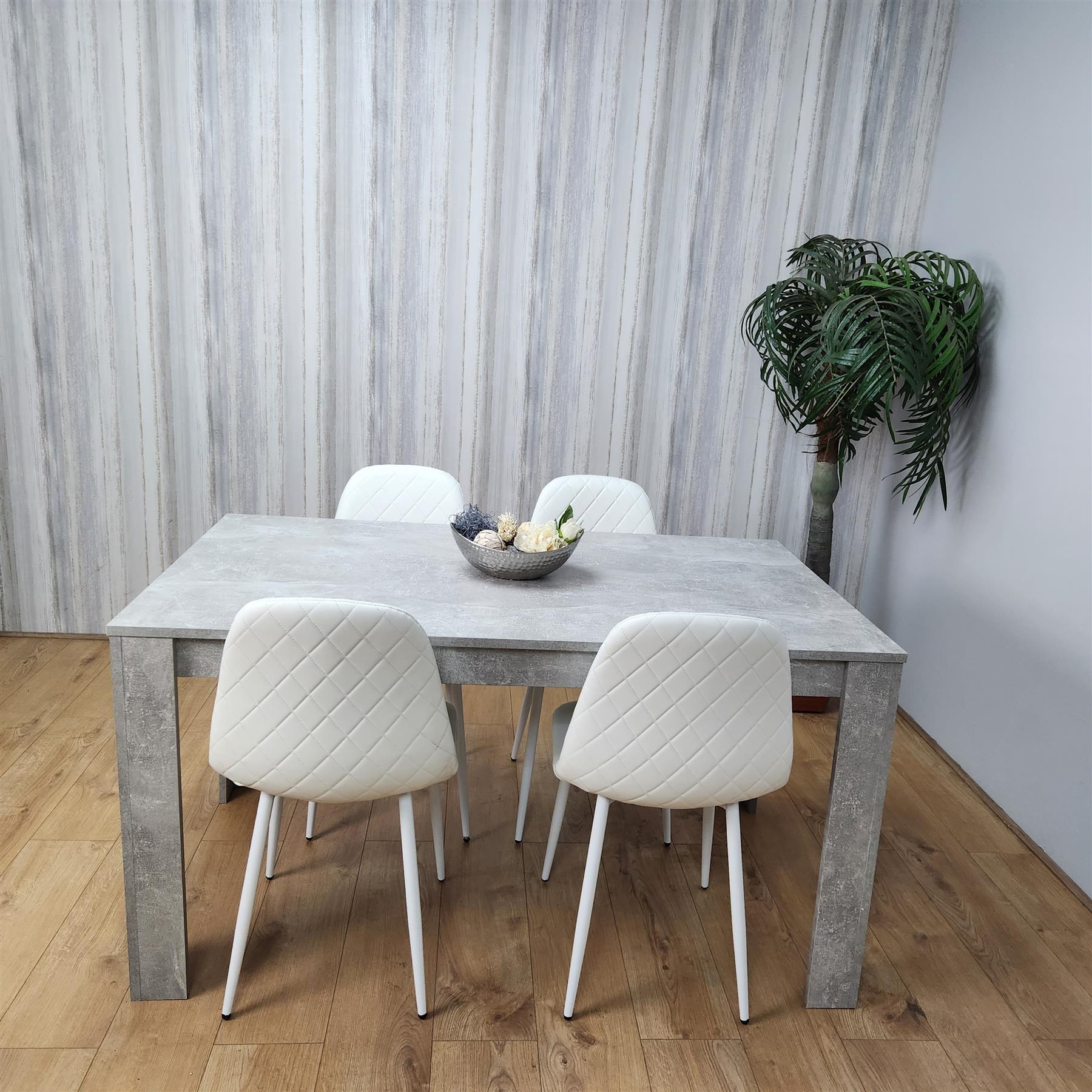 KOSY KOALA Wooden Rectangle Dining Table Set With 4 white Gem Pattern Chairs Dining Room Furniture