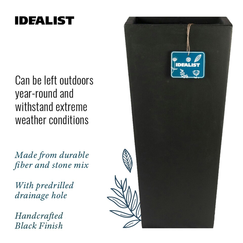 image 1 of Tall Tapered Black Light Concrete Garden Planter H65 L32 W32 cm, 67 ltrs Cap.