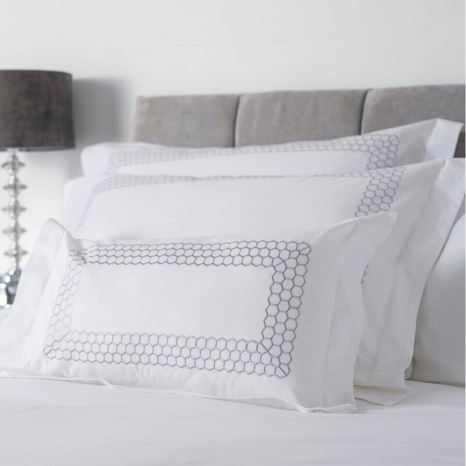 image 1 of Belledorm Honeycomb Filled Boudoir Cushion - White/Grey - One Size