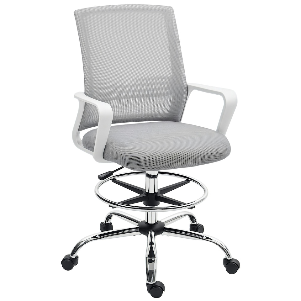 image 1 of HOMCOM Draughtsman Chair, Mesh Ergonomic Drafting Chair, Grey