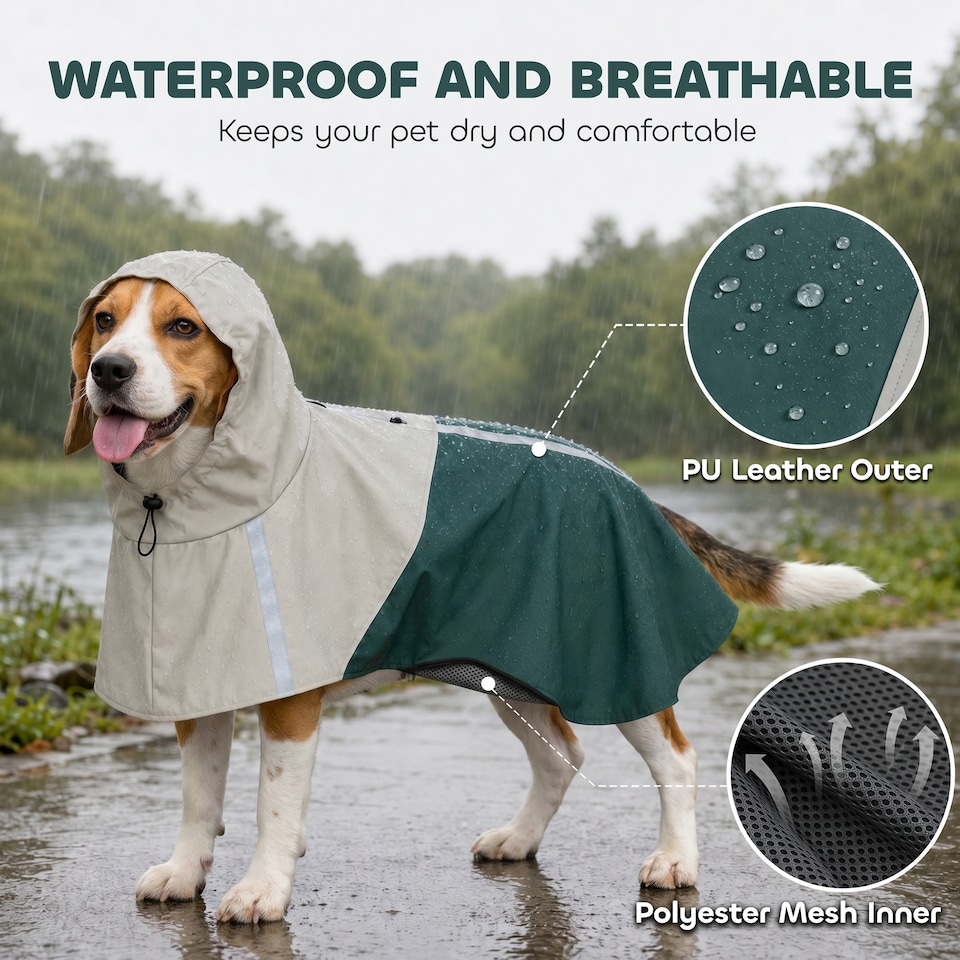 image 1 of PawHut Dog Raincoat with Hood, Dog Rain Jacket, for Medium Dogs, M