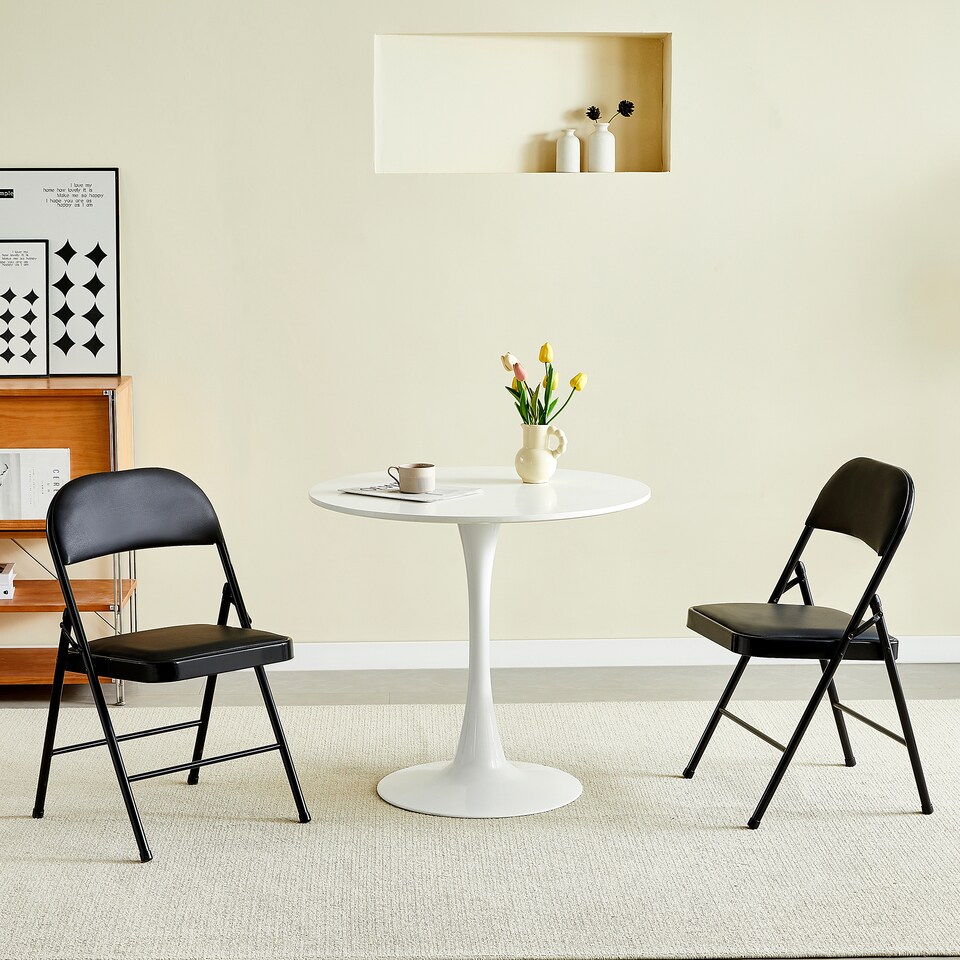 image 1 of Set of 2 Folding Dining Chairs Metal Frame Padded Seats