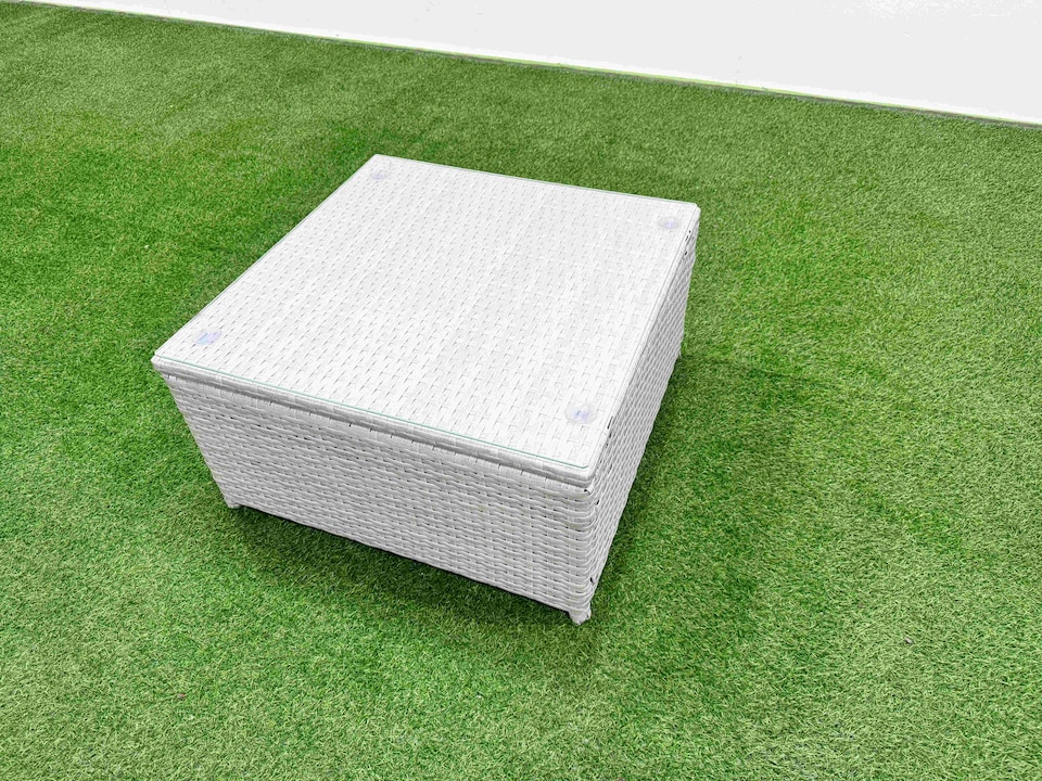 image 1 of Fimous PE Rattan Garden Furniture Set Adjustable Chair Sofa Double Love Seat 2 Seater Sofa Lounge Set Square Coffee Table Side Table Light Grey