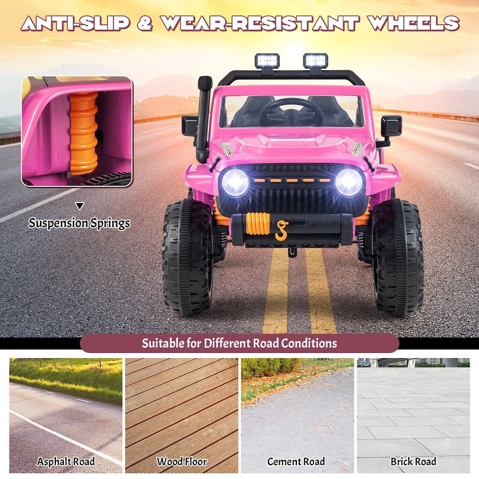 image 1 of COSTWAY 2-Seater Powered Electric UTV Large Kids car Pink