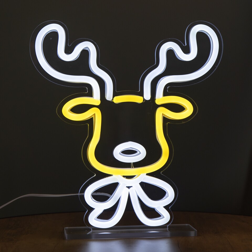 image 1 of 25cm Light up Christmas Reindeer Face Table Top Neon Sign