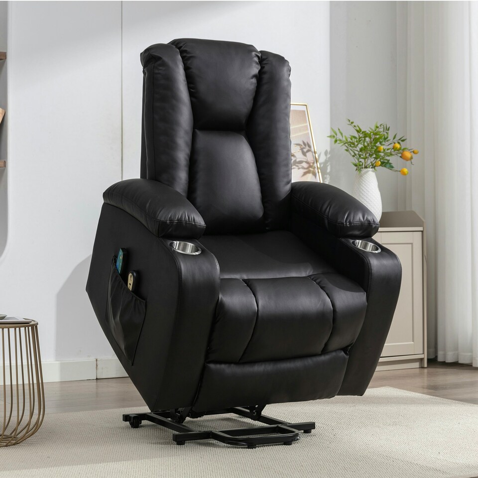 image 1 of Hartville Electric Lift Assist Riser Recliner with Massage and Heat - Black