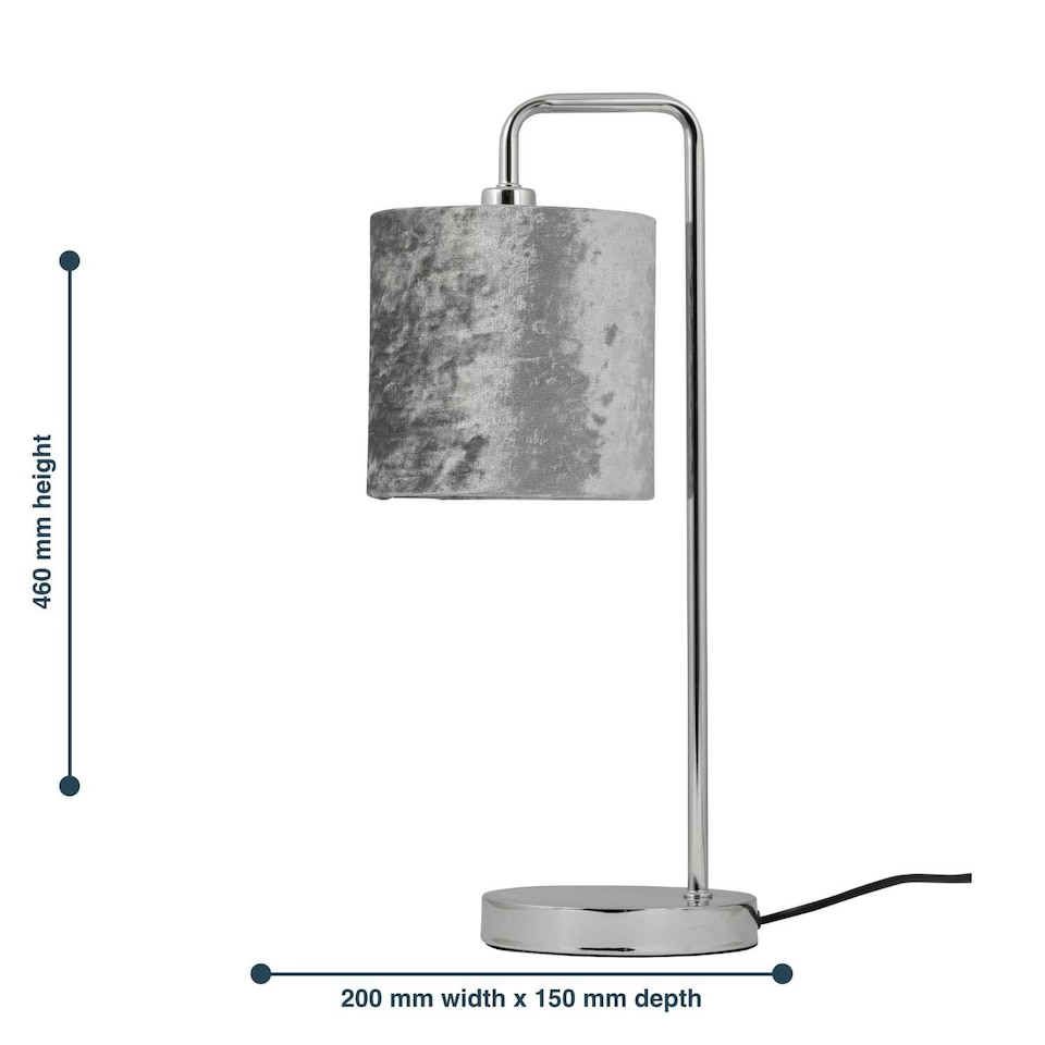 image 1 of First Choice Lighting Set of 2 Chrome Arched Table Lamps with Grey Crushed Velvet Shades Chrome | Grey
