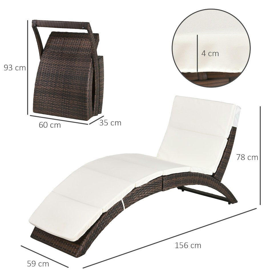 image 1 of Outsunny Garden Rattan Sun Lounger Foldable Patio Chaise Chair Brown
