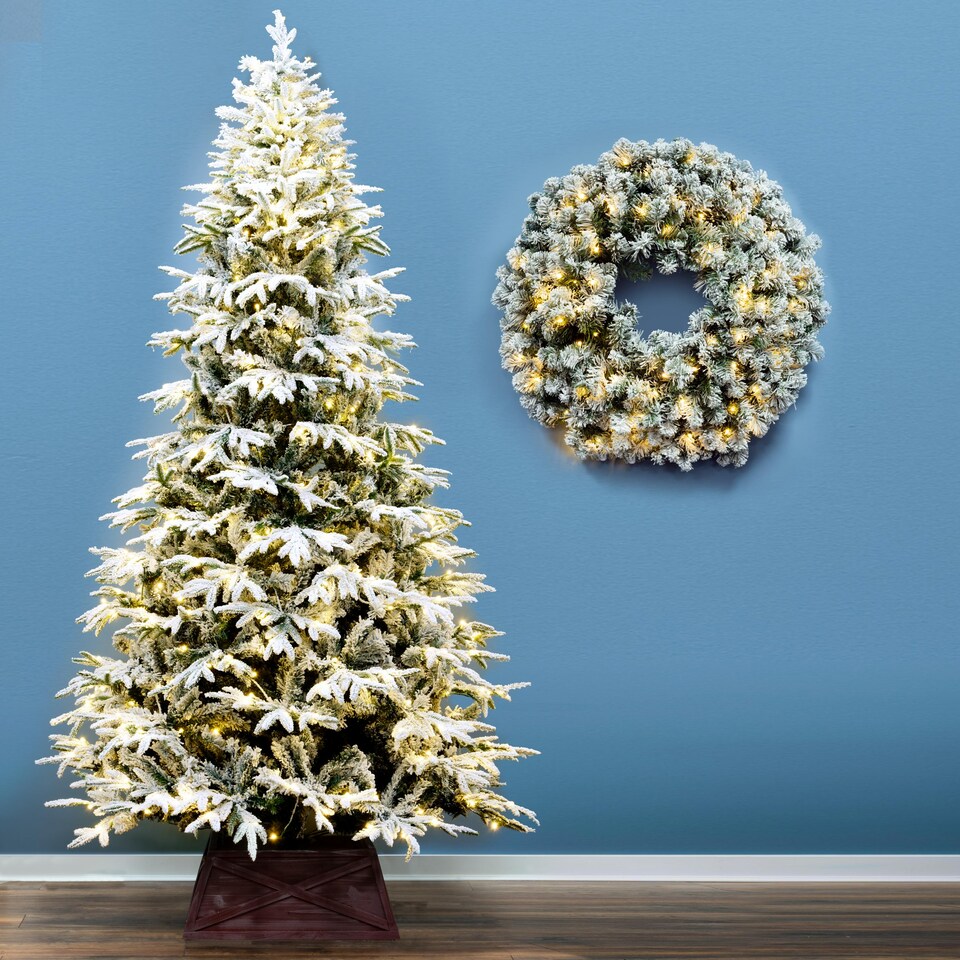 image 1 of Christmas Tree World  9ft/270cm Pre-Lit Snowy Alpine Tree  - Warm White
