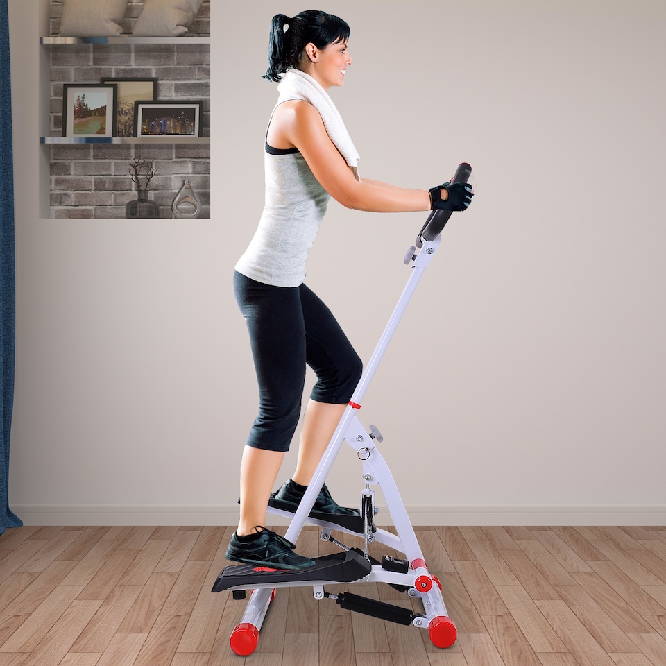 image 1 of HOMCOM Foldable Stepper Adjustable Step Machine with Handlebar LCD Display, White