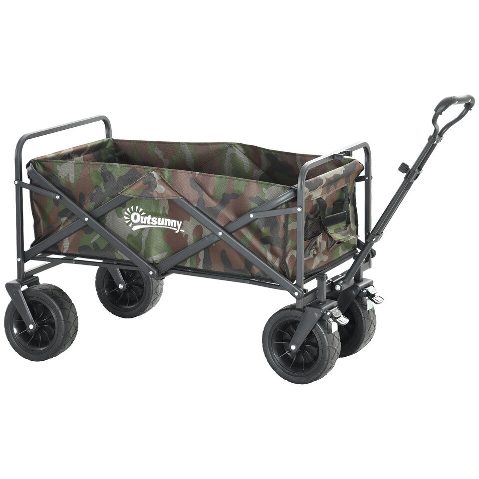 image 1 of Outsunny Foldable Garden Cart, Outdoor Utility Wagon with Carry Bag, Camouflage