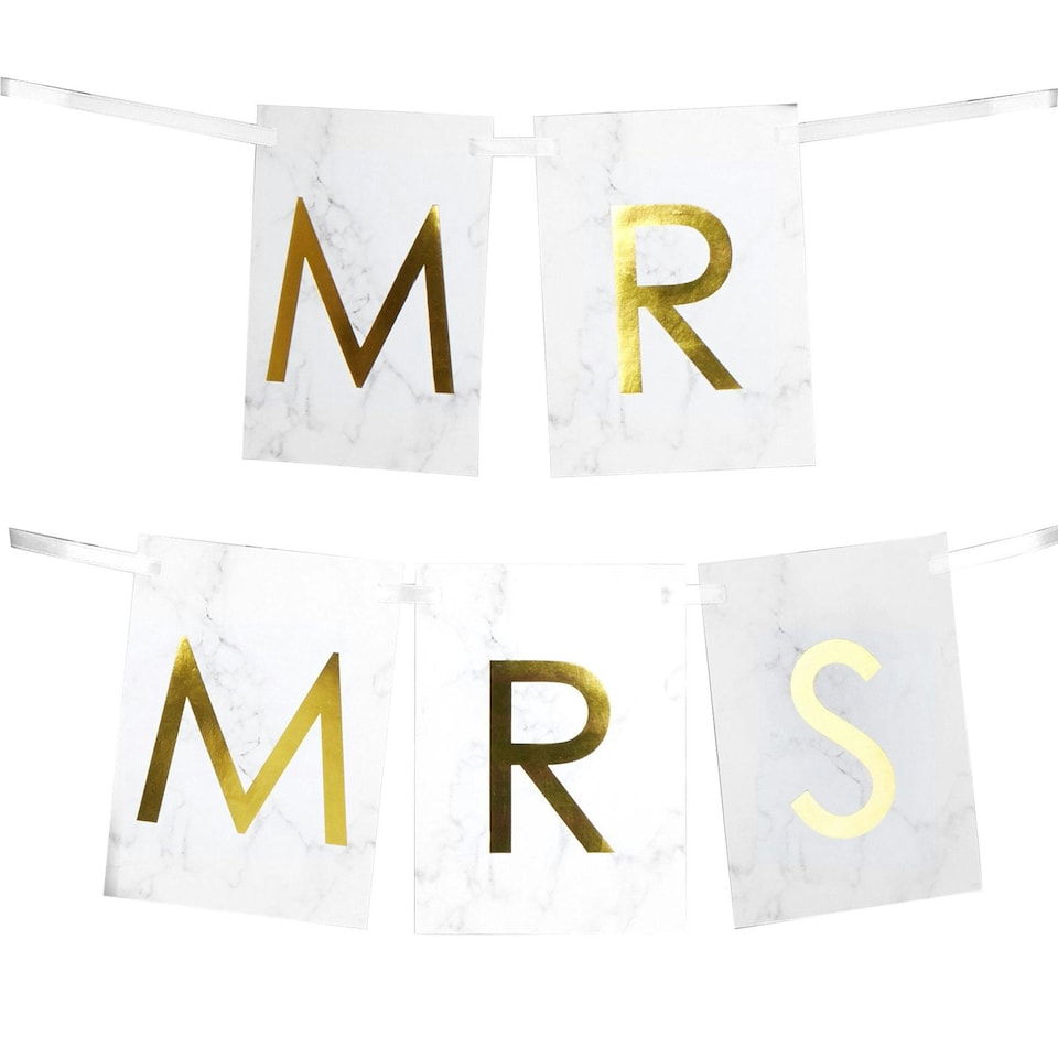 Neviti Mr & Mrs Marble Effect Bunting - White/Gold - One Size