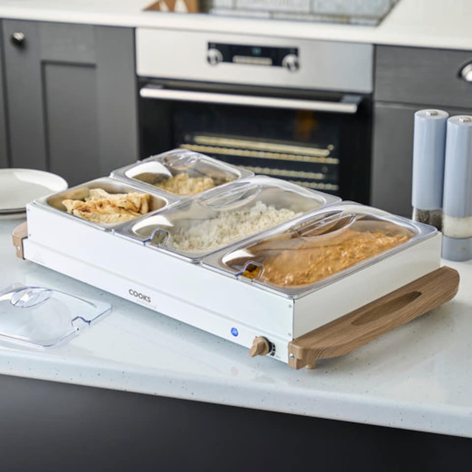 image 1 of Cooks Professional 4-Section Buffet Warmer 7.2L with Hotplate Function | White | Nordic White
