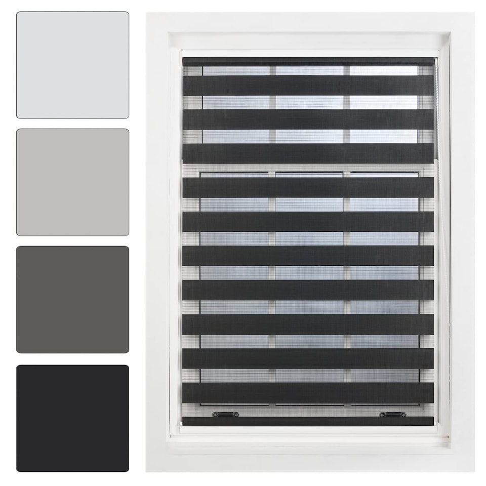image 1 of FURNISHED Day and Night Roller Blinds Zebra Window Shades Made to Measure (W)240cm x (L)165cm | Black | Black | (W) 240cm x (L) 165cm