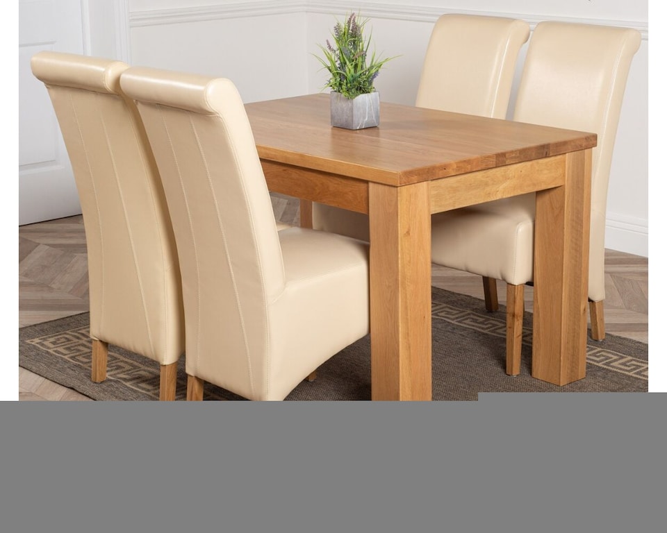 image 1 of Dakota 127 x 82cm Oak Small Dining Table and 4 Montana Leather Chairs | Cream | Cream