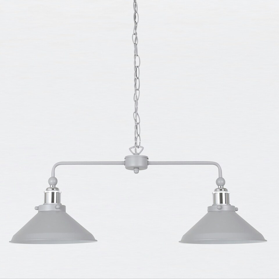 image 1 of First Choice Lighting Set of 2 Maxwell Flint Grey Chrome 2 Light Bar Ceiling Pendant Lights Grey | Grey