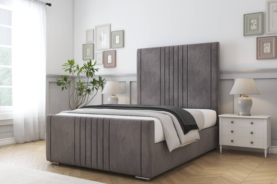 image 1 of Sloomy Harrington Slate Naples Bed Frame With 50" Upholstered Headboard 2'6 Small Single