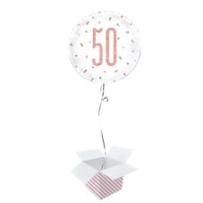 Rose Gold Glitz Age 50 Holographic Round Foil Helium Balloon - Inflated Balloon in a Box