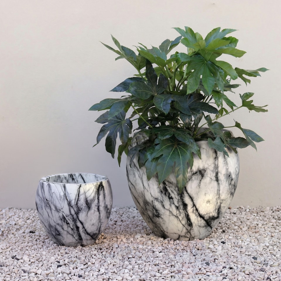 image 1 of Primrose Martino Marble Effect Concrete Planter in Grey 26cm | Grey | Grey