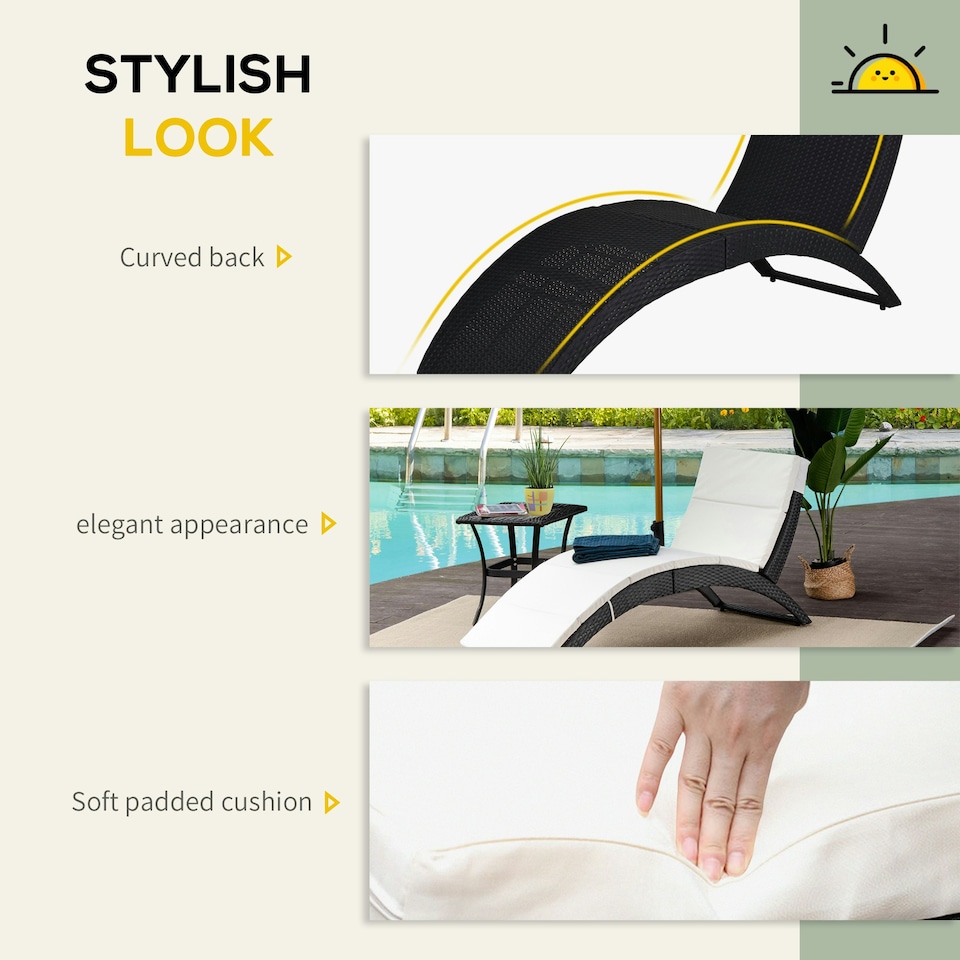 image 1 of Outsunny Garden Rattan Sun Lounger Foldable Patio Chaise Chair Black