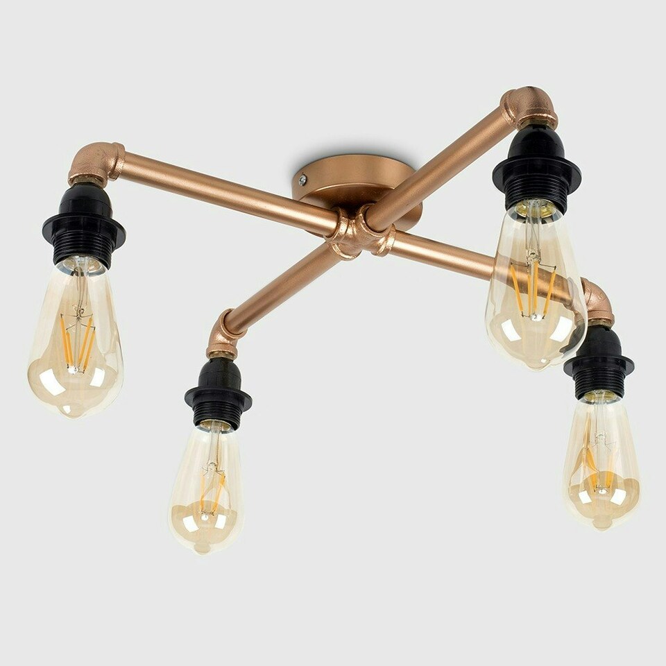 image 1 of ValueLights Industrial Steampunk 4 Way Copper Metal Pipework Ceiling Light