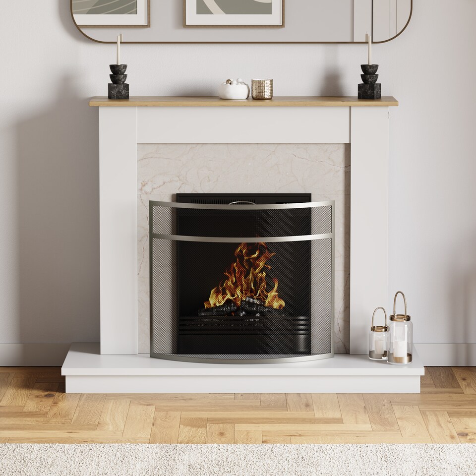 image 1 of Fire Vida Buckton Fire Guard Curved Fireside Fireplace Screen Accessory, Nickel