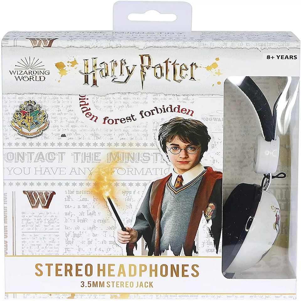 image 1 of Harry Potter Hogwarts Crest Adjustable Kid's Wired Headphones | White