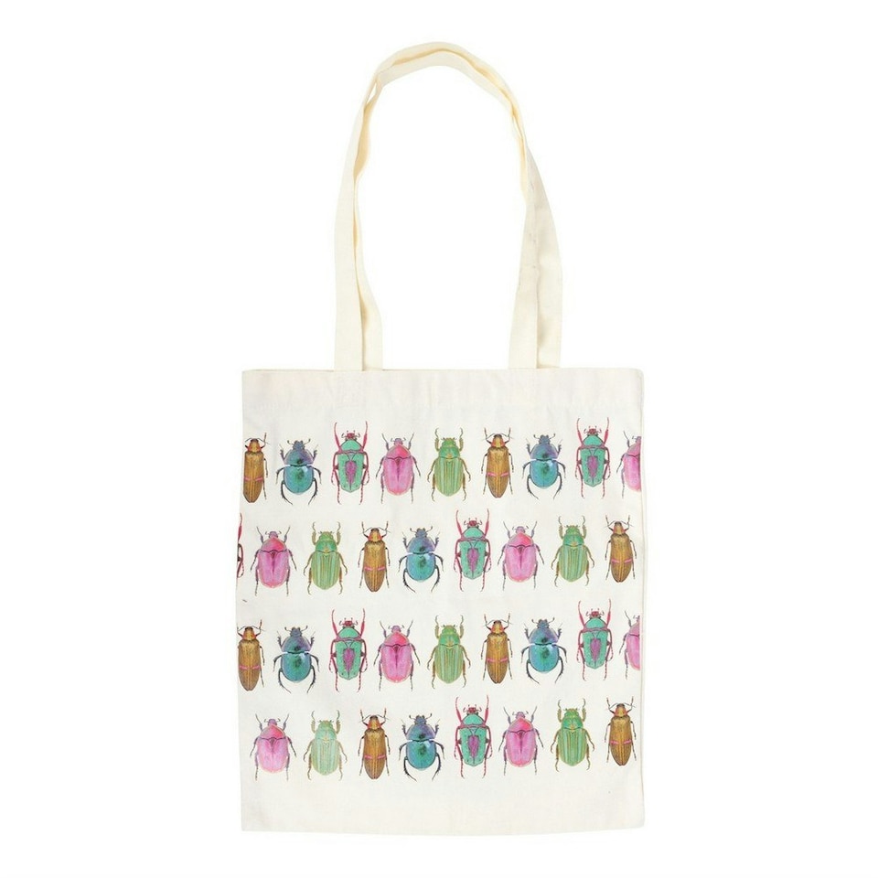 image 1 of Something Different Beetle Polycotton Tote Bag - White/Multicoloured - One Size White