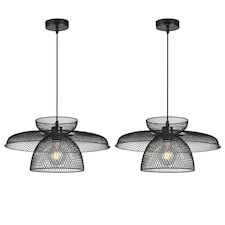 First Choice Lighting Set of 2 Cassidy Three Tier Black Mesh Ceiling Pendant Lights Black