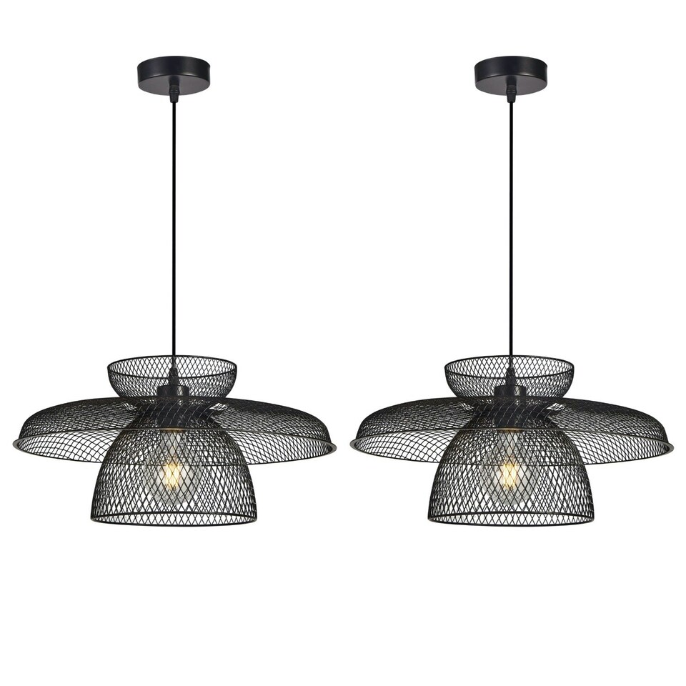 image 1 of First Choice Lighting Set of 2 Cassidy Three Tier Black Mesh Ceiling Pendant Lights Black