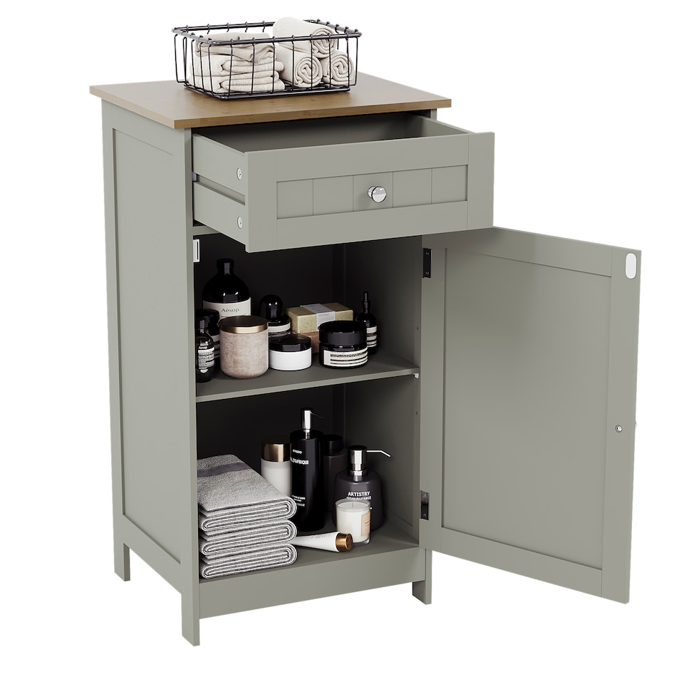 image 1 of Bath Vida Priano 1 Door 1 Drawer Freestanding Bathroom Storage Cabinet, Grey & Oak