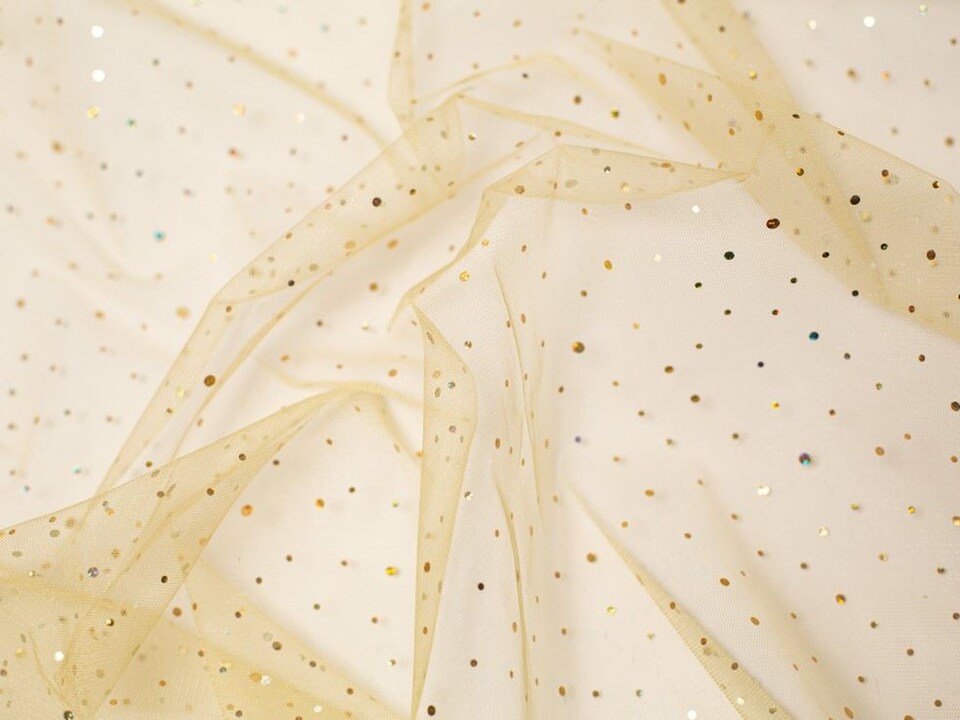 Minerva Core Range Gold Sequin Tulle Net Fabric for Dressmaking, 150cm / 59" Wide - per metre
