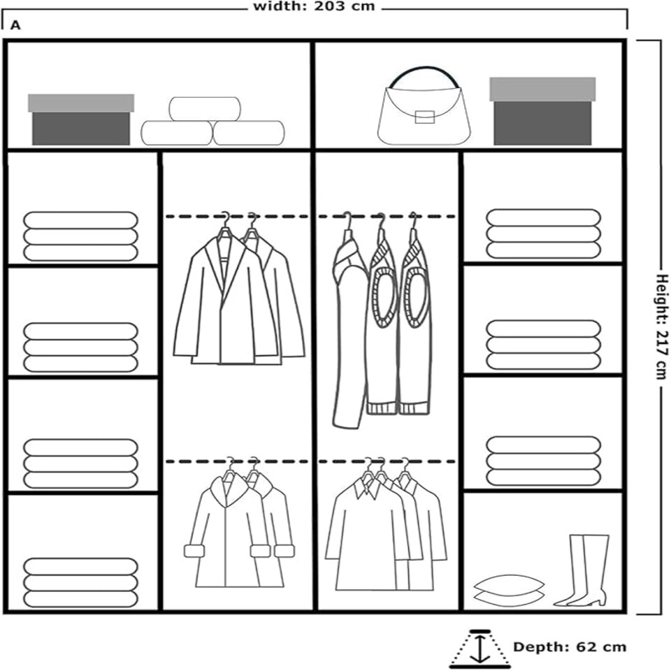 image 1 of Modern Geometric Mirror Sliding Door Wardrobe 203cm | White/Black/Grey 2-Door Bedroom Cabinet Black | Black203cm