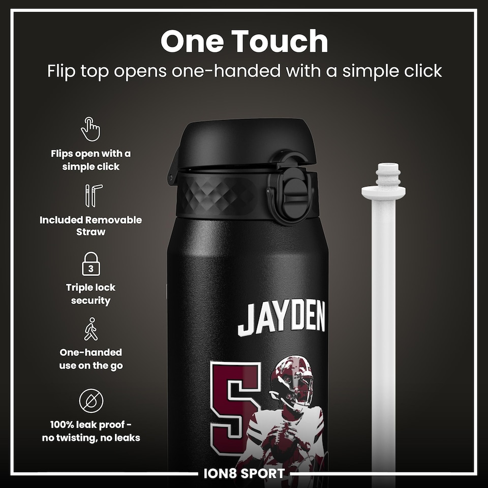 image 1 of NFL x Sports, Vacuum Insulated Steel Bottle, Series, 750ml (24oz) | Black | NFLPA Locked In Jayden Daniels | One Size