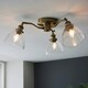 image 4 of Hansen Multi Arm Glass Semi Flush Ceiling Lamp, Antique Brass Plate, Glass