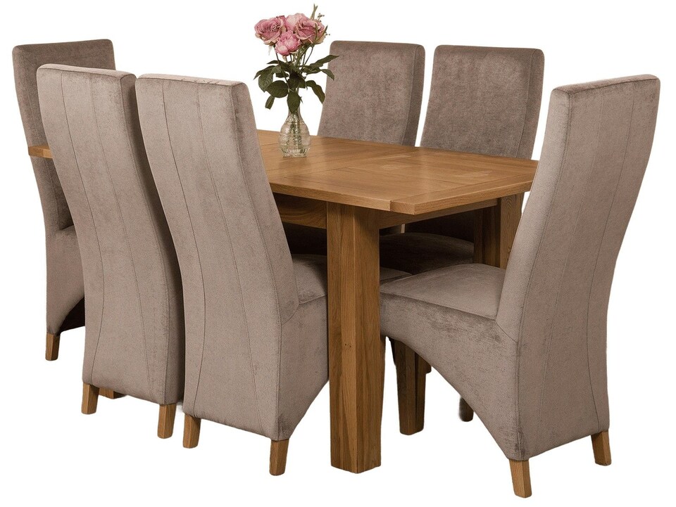 image 1 of Hampton 120-160cm Oak Extending Dining Table and 6 Lola Fabric Chairs | Grey | Grey
