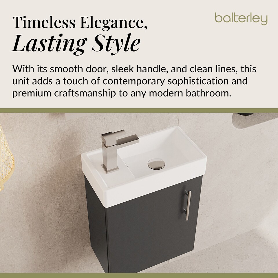 image 1 of Cloakroom Wall Hung 1 Door Vanity Unit with Basin Gloss Grey 400mm | Grey | Gloss Grey | 222 x 405 x 520mm | 1