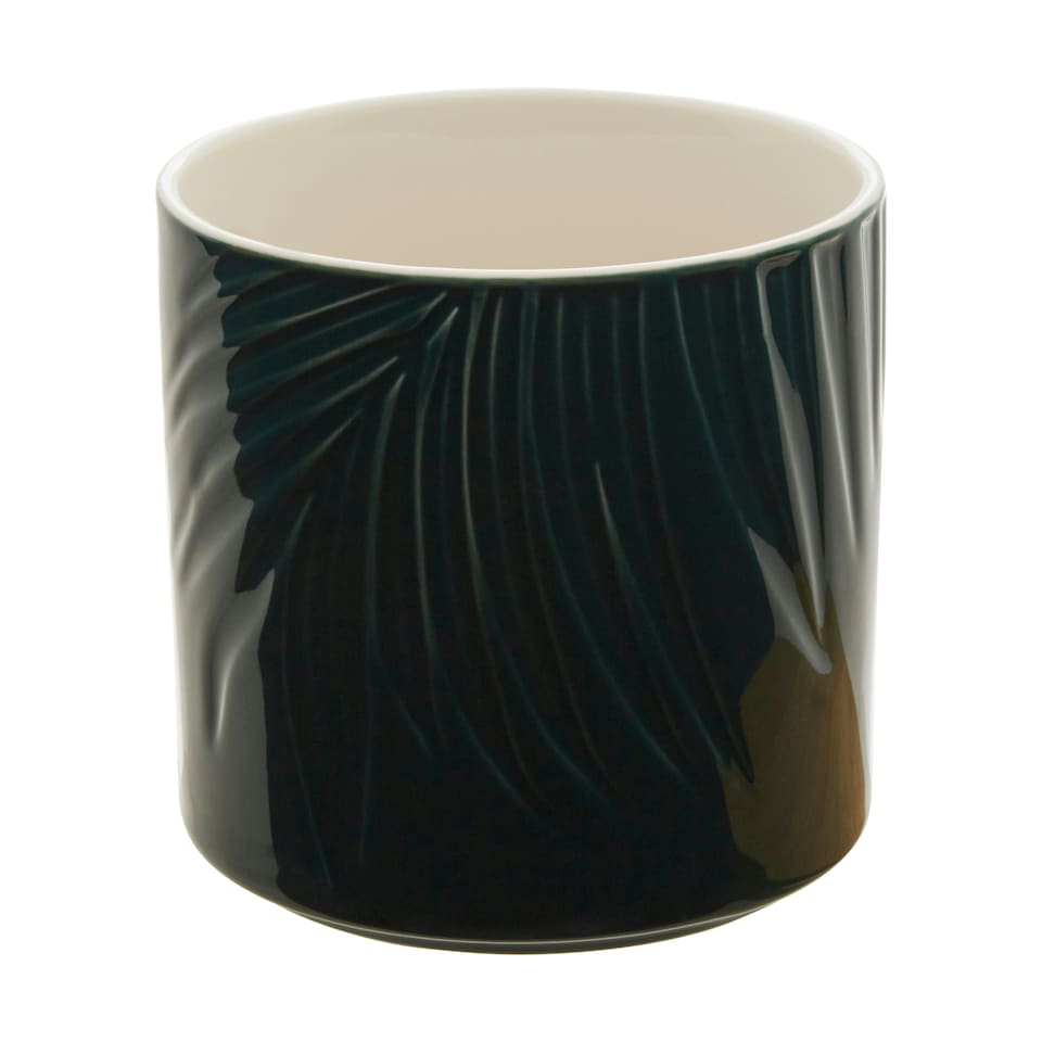 image 1 of Interiors By Premier Dark Green Small Storage Jar With Bamboo Lid,Porcelain Jar With Embossed Leaf Texture,Perfect Kitchen Jar