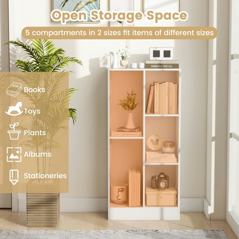 image 1 of COSTWAY 5-Cube Bookcase Wooden Storage Organizer White White