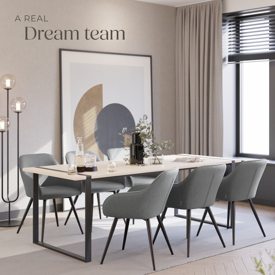 image 1 of Dining Chair Marilyn - corduroy look, upholstered, armchair, continuous backrest | Grey | grey/black | 1