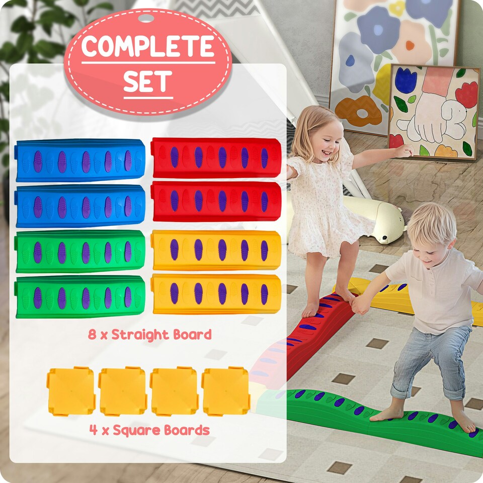 image 1 of AIYAPLAY 12-Piece Kids Balance Beam, Stepping Stones with Non-Slip Foot Pads